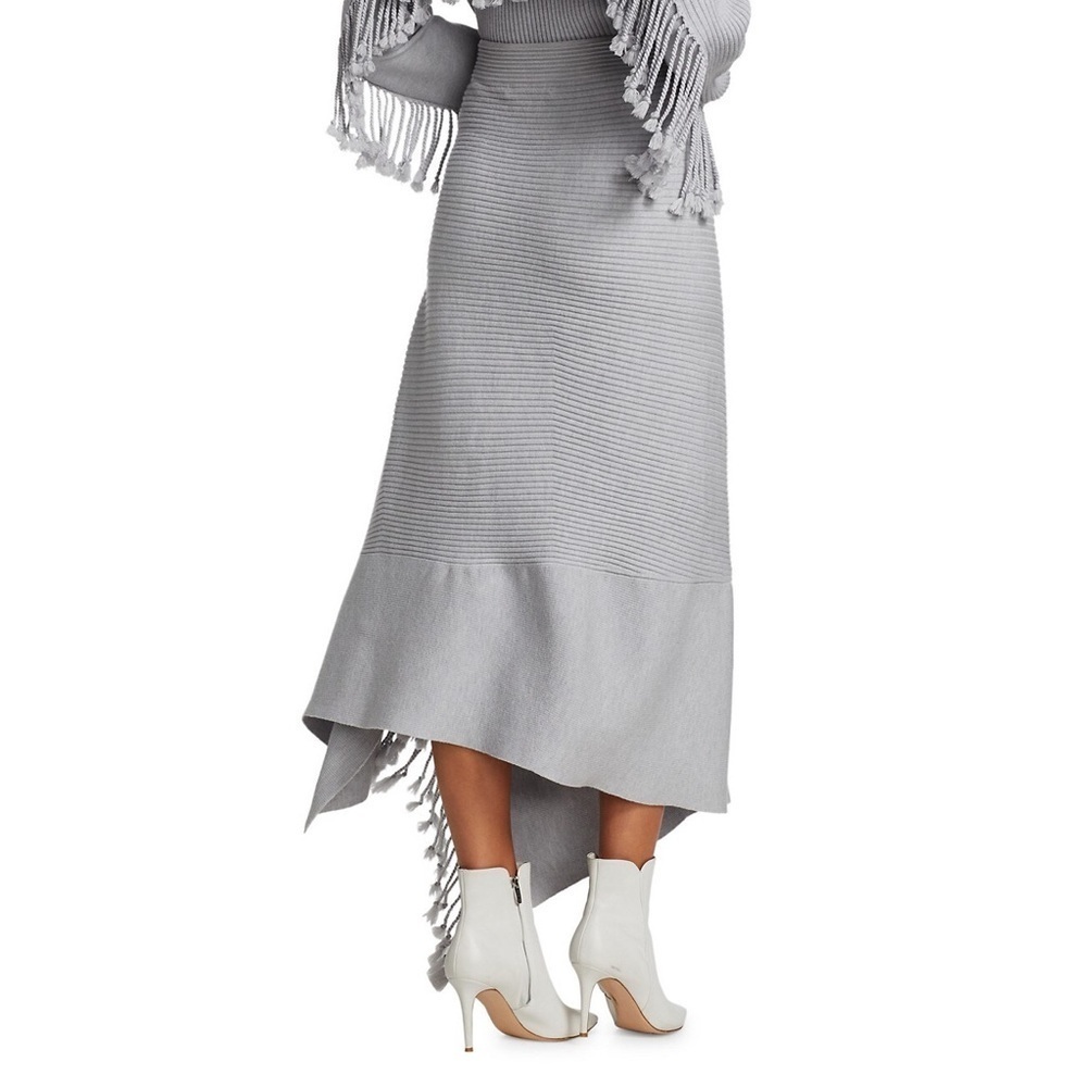 Jonathan Simkhai Gray Fog Wool Grace Draped Fringe Crossover Skirt EUC Size XS - Picture 3 of 12